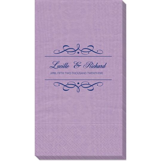 Royal Flourish Framed Names with Text Moire Guest Towels